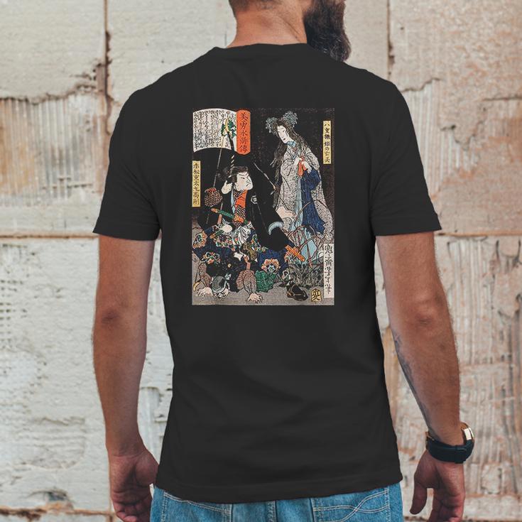 Japanese Retro Art Ninja Saving The Maiden Samurai Warrior Mens Back Print T-shirt Funny Gifts