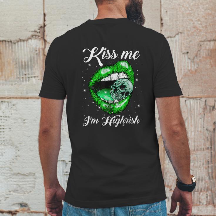 Kiss Me Im Highrish Cannabis Lips Weed Love Lips Cannabis Graphic Design Printed Casual Daily Basic Mens Back Print T-shirt Funny Gifts