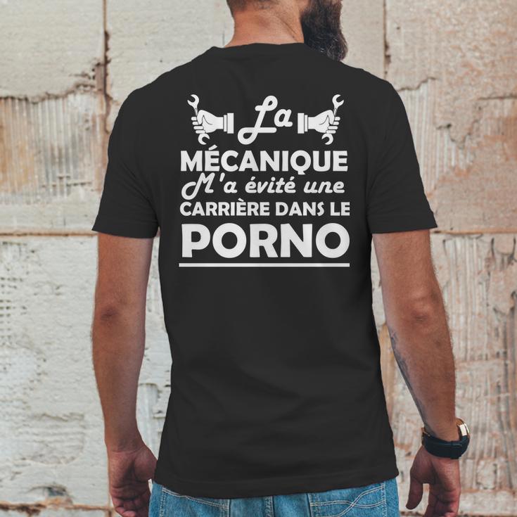 La Mécanique Ma Evite Une Carrière Dans Le Porno Mens Back Print T-shirt Funny Gifts