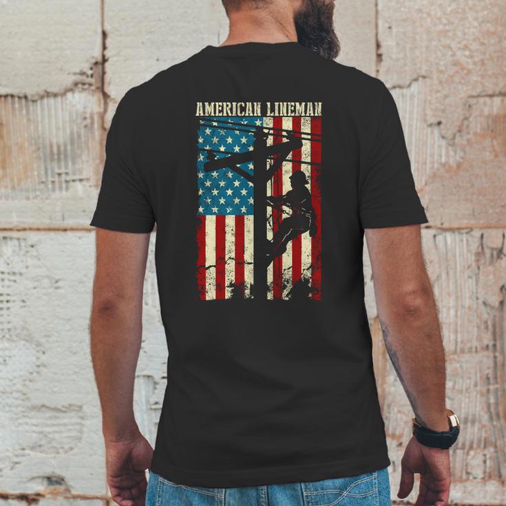 Line American Flag Electric Cable Gift Patriotic Line Gift Mens Back Print T-shirt Funny Gifts