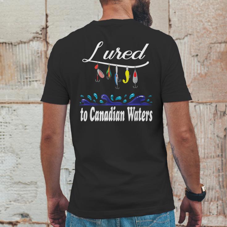 Lured To Canadian Waters Fishing Fisherman Mens Back Print T-shirt Funny Gifts