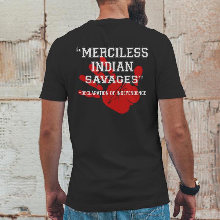 Merciless Indian Savages – Declaration Of Independence Red Hand Mens Back Print T-shirt Funny Gifts