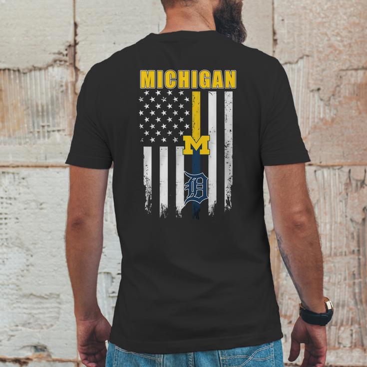 Official Michigan Michigan Wolverines Detroit Tigers American Flag Shirt Mens Back Print T-shirt Funny Gifts