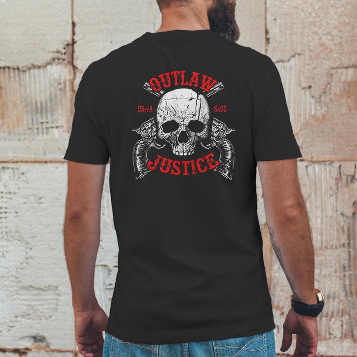 Outlaw Justice With Skull And Pistols Mens Back Print T-shirt Funny Gifts