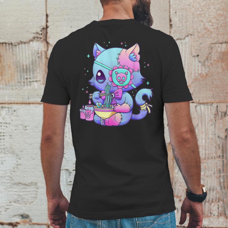 Pastel Goth Aestic Kawaii Creepy Cat Eating Ramen Noodles Mens Back Print T-shirt Funny Gifts