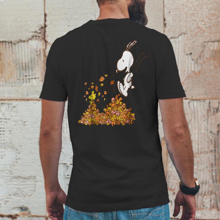 Peanuts Snoopy Jumping Into Leaf Autumn Shirt Mens Back Print T-shirt Funny Gifts