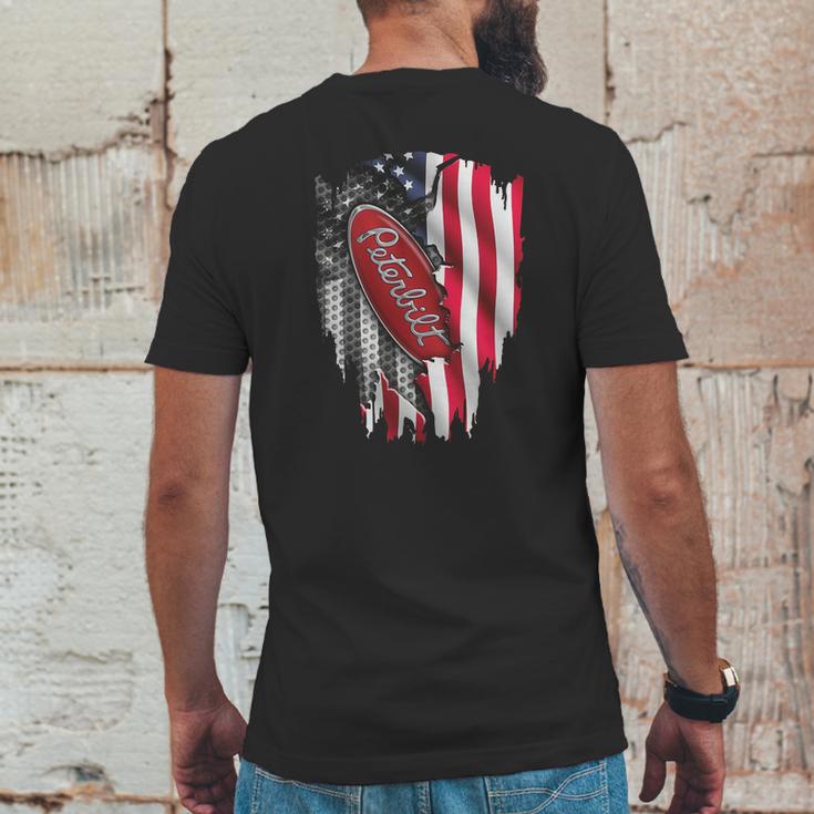 Peterbilt Logo Red Design Usa Flag American Independence Day Truck Fans Patriots Shirts Mens Back Print T-shirt Funny Gifts