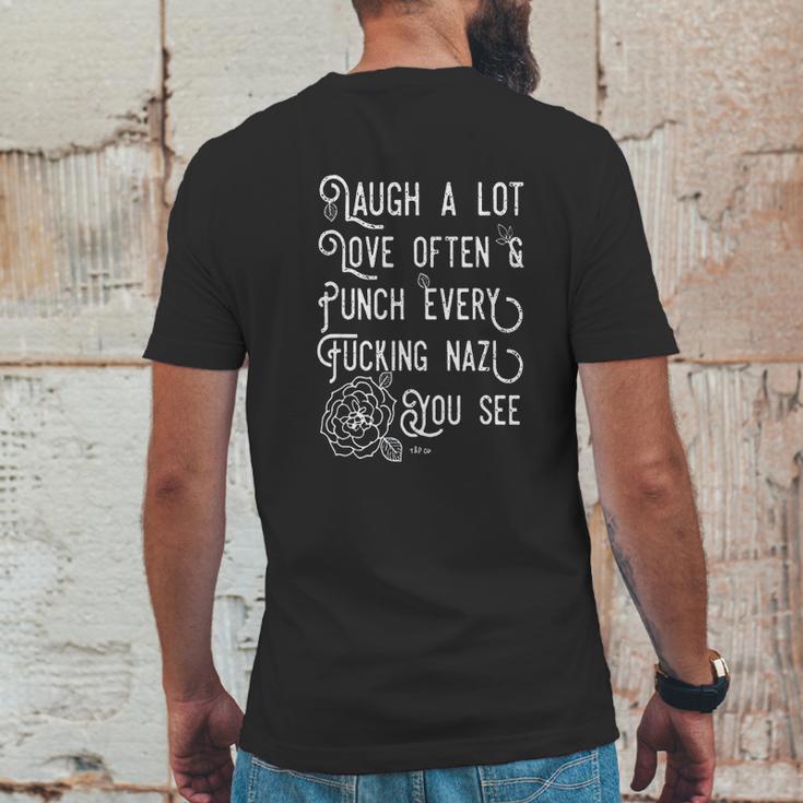 Mens Punch Nazis Laugh A Lot Love Often Feminist Liberal Mens Back Print T-shirt Funny Gifts