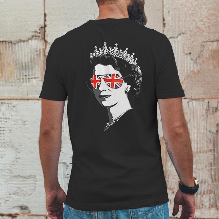 Queen Elizabeth Ii Sunglasses British Crown Union Jack Meme Mens Back Print T-shirt Funny Gifts