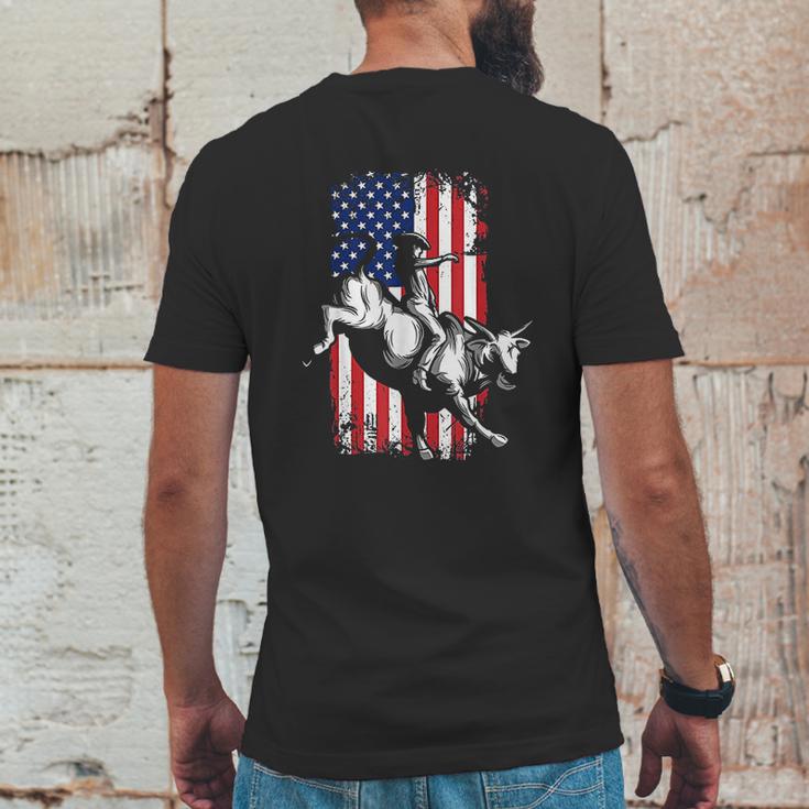 Rodeo Bull Rider Patriotic American Usa Flag For Cowboys Mens Back Print T-shirt Funny Gifts