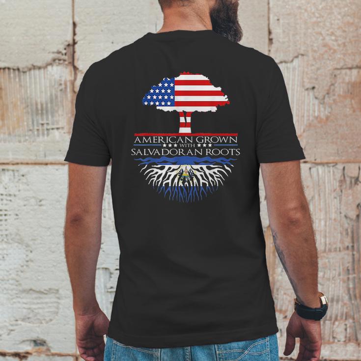 Salvadoran Roots American Grown Tree Flag Usa El Salvador Mens Back Print T-shirt Funny Gifts