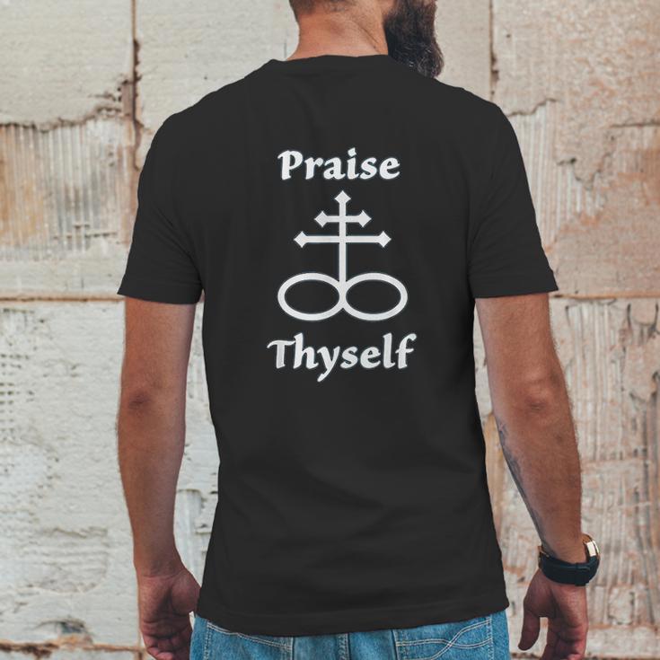 Satanic Cross | Praise Thyself Quote Atheist Mens Back Print T-shirt Funny Gifts