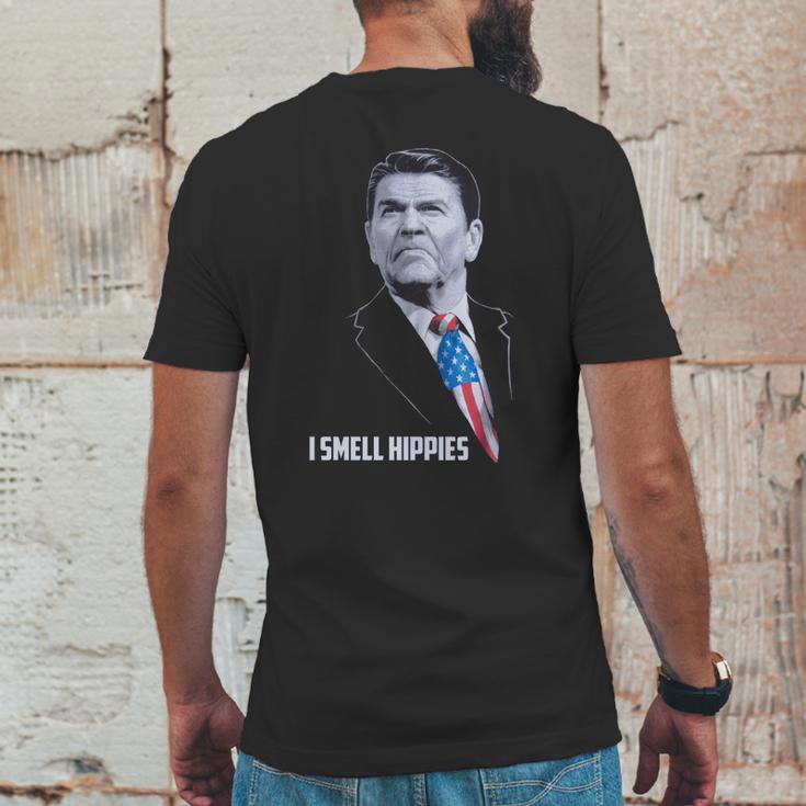 I Smell Hippies Funny Ronald Reagan Conservative Merica Usa Mens Back Print T-shirt Funny Gifts