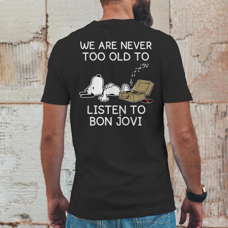 Snoopy We Are Never Too Old To Listen To Bon Jovi Mens Back Print T-shirt Funny Gifts