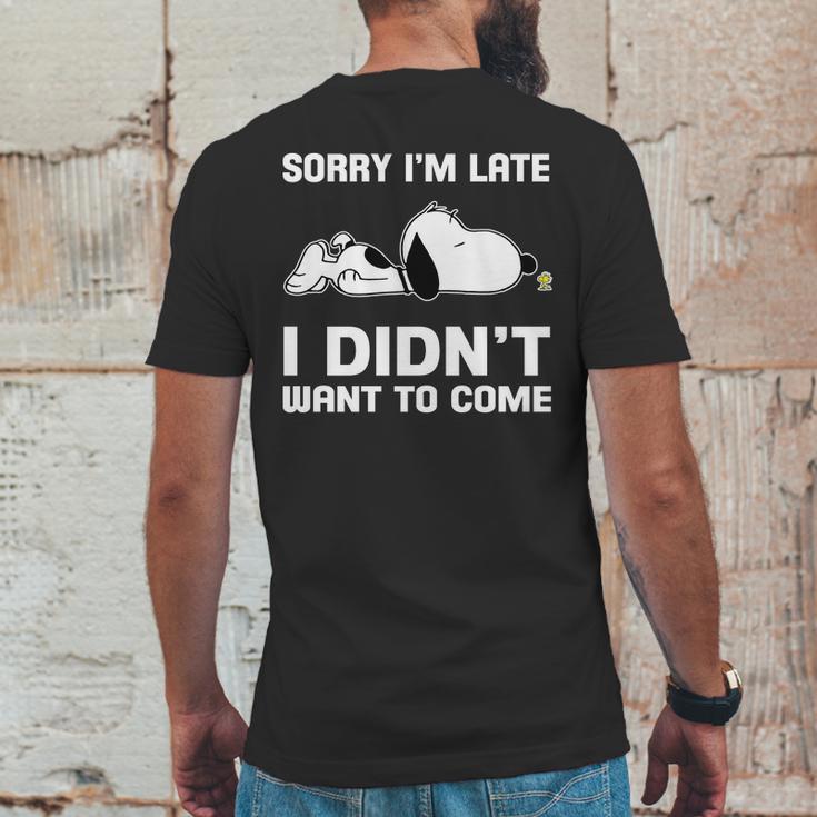 Snoopy Sorry Im Late I Didnt Want To Come Mens Back Print T-shirt Funny Gifts