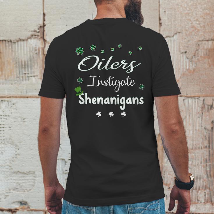 St Patricks Day Shamrock Oilers Instigate Shenanigans Funny Saying Job Title Mens Back Print T-shirt Funny Gifts