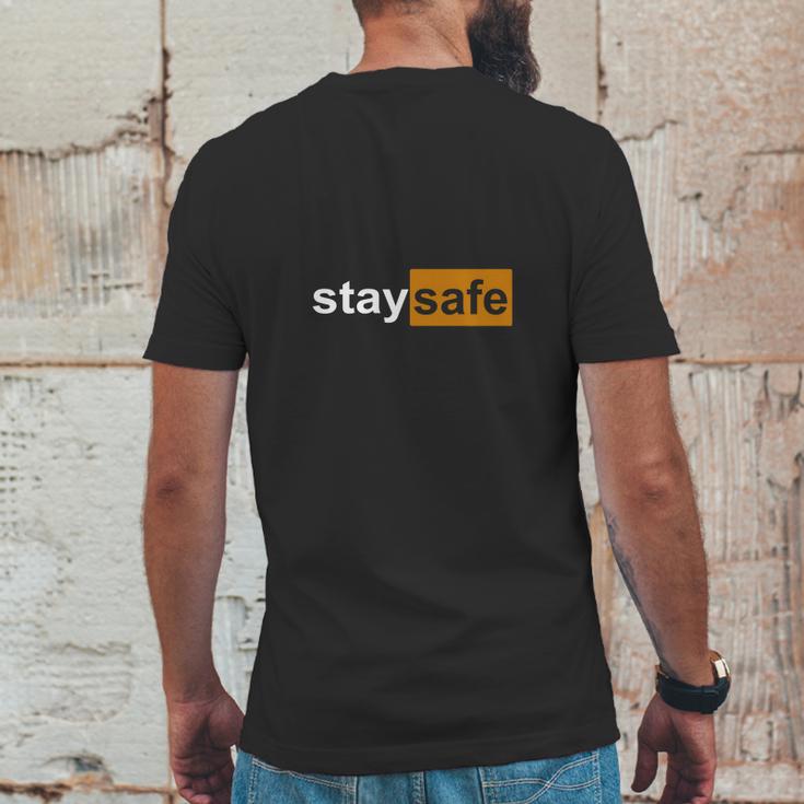 Stay Safe Pornhub Parody Mens Back Print T-shirt Funny Gifts