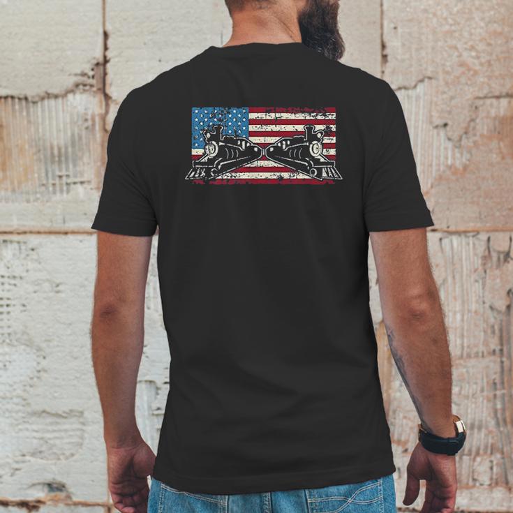 Steam Locomotive Train American Flag Mens Back Print T-shirt Funny Gifts