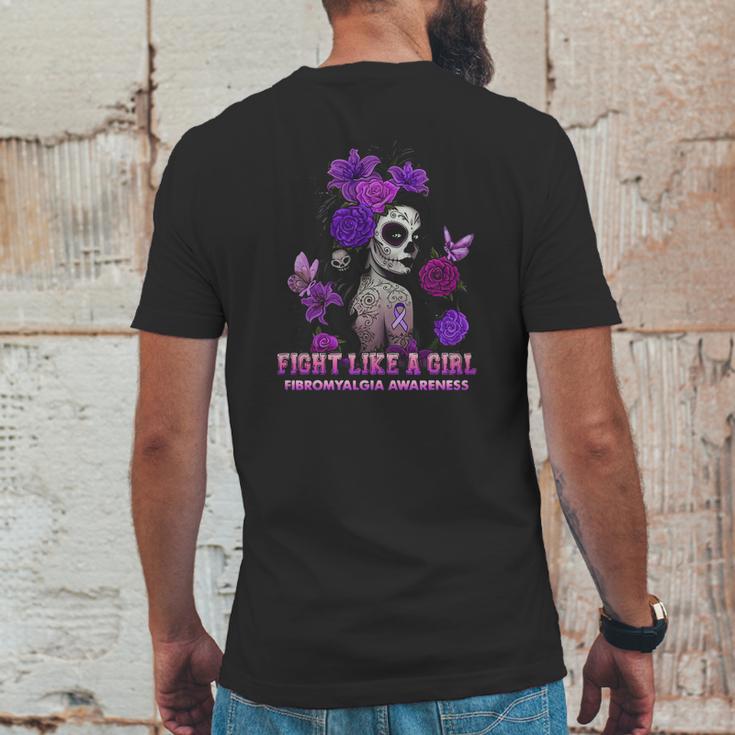 Sugar Skull Fight Like A Girl Fibromyalgia Awareness Shirt Mens Back Print T-shirt Funny Gifts