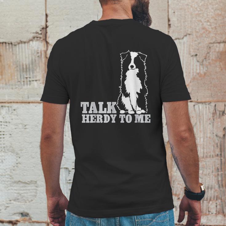 Talk Herdy To Me Australian Shepherd Aussie Dog Mens Back Print T-shirt Funny Gifts