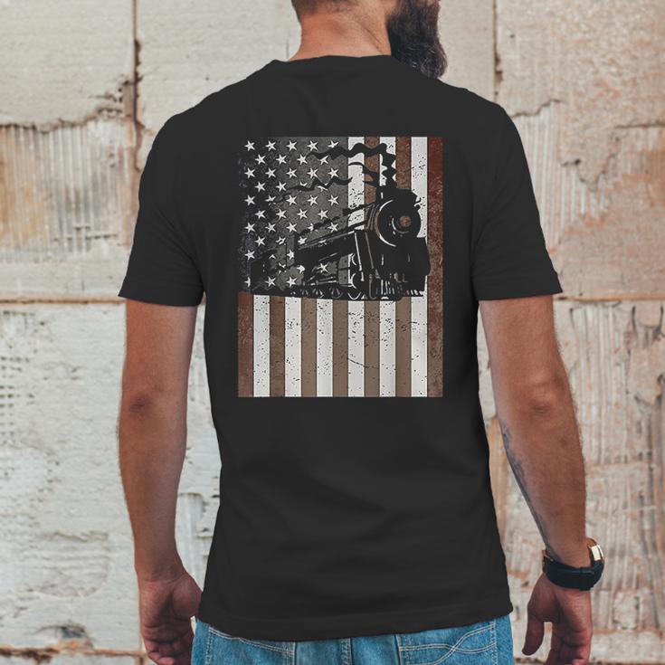 Train Locomotive Engine American Flag Model Builder Vintage Mens Back Print T-shirt Funny Gifts