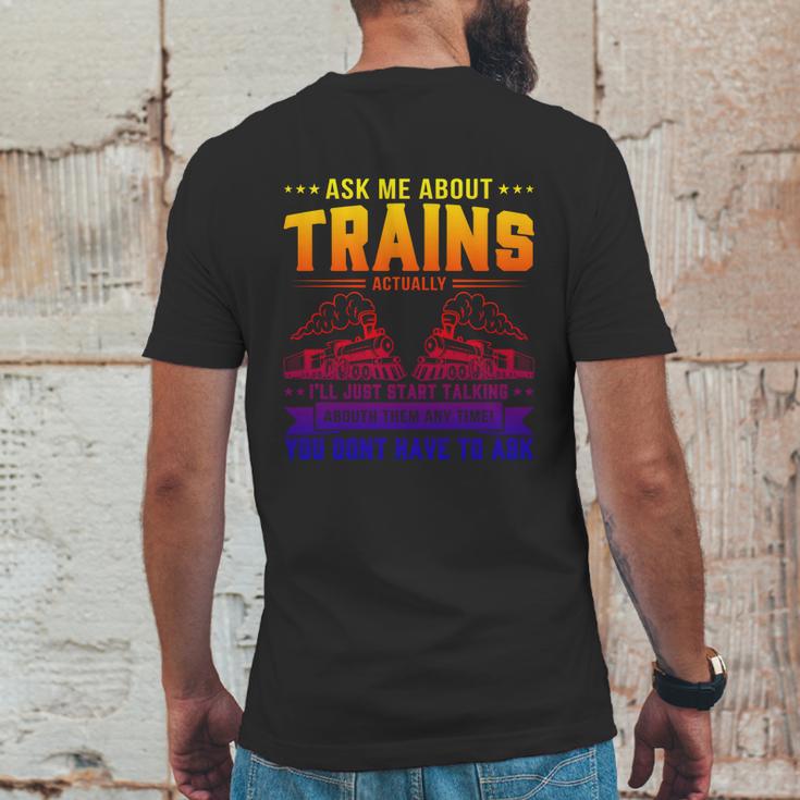 Trainspotting Ask Me About Trains Trainspotter Train Railway Cool Gift Mens Back Print T-shirt Funny Gifts