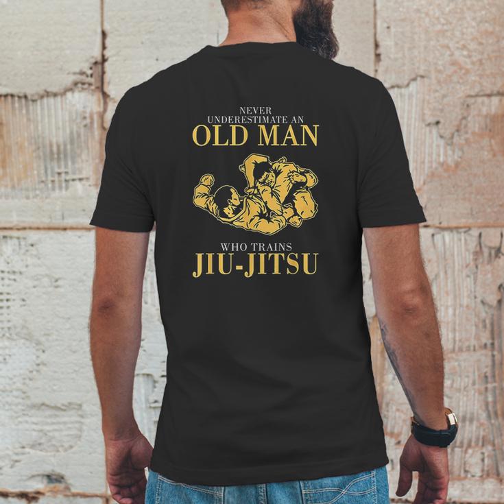 Never Underestimate An Old Man Who Trains Jiu Jitsu Mens Back Print T-shirt Funny Gifts