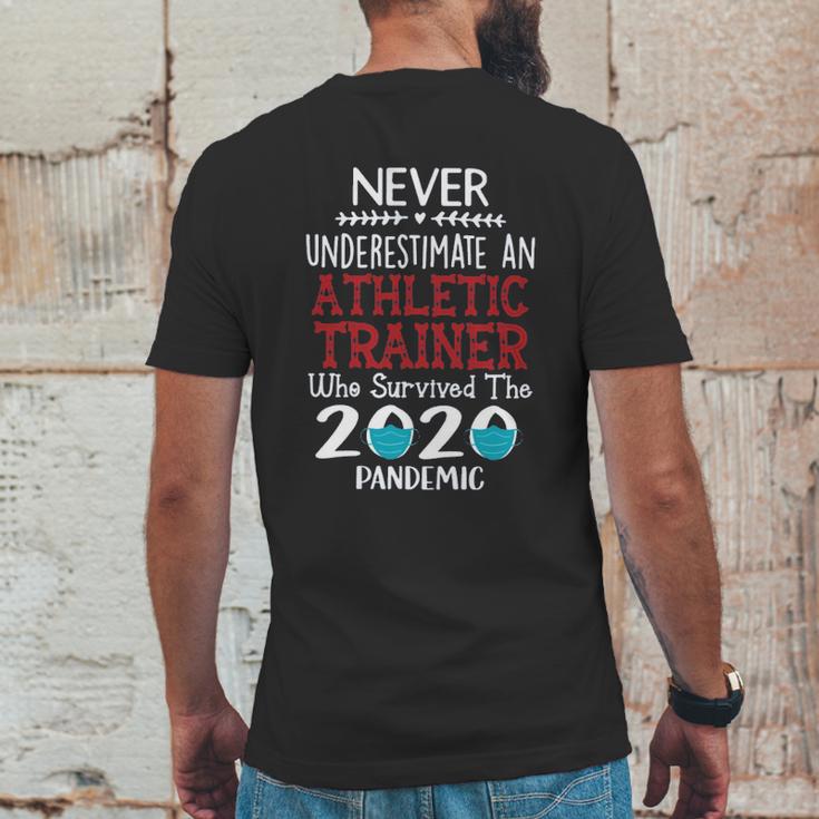 Never Underestimate Who Survived The Pandemic Athletic Trainer Mens Back Print T-shirt Funny Gifts