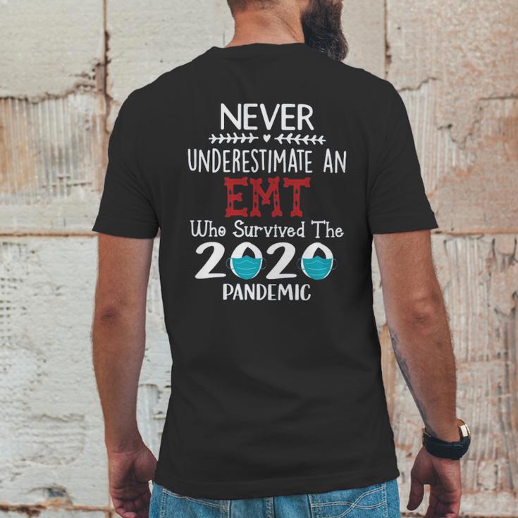 Never Underestimate Who Survived The Pandemic Emt Mens Back Print T-shirt Funny Gifts