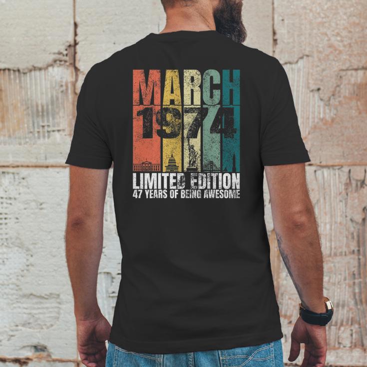 Vintage March 1974 Bday Gifts 47 Years Old 47Th Birthday Mens Back Print T-shirt Funny Gifts