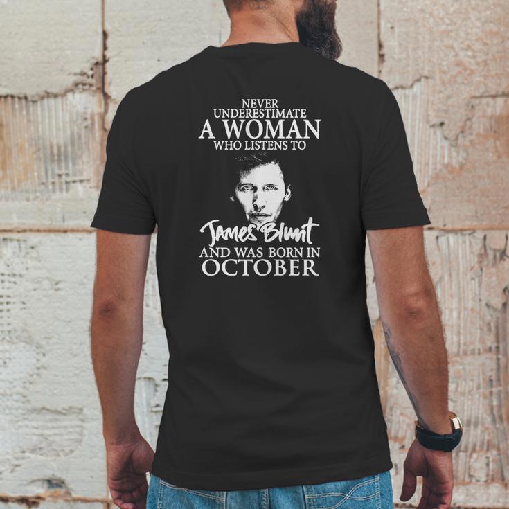 A Woman Who Listens To James Blunt And Was Born In October Mens Back Print T-shirt Funny Gifts