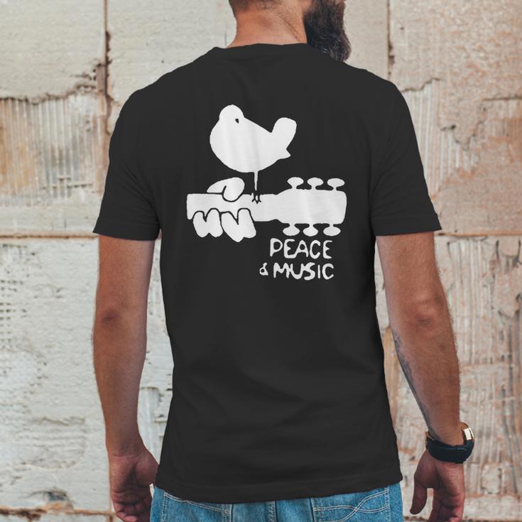 Woodstock Blue White Peace And Music Festival Guitar Mens Back Print T-shirt Funny Gifts