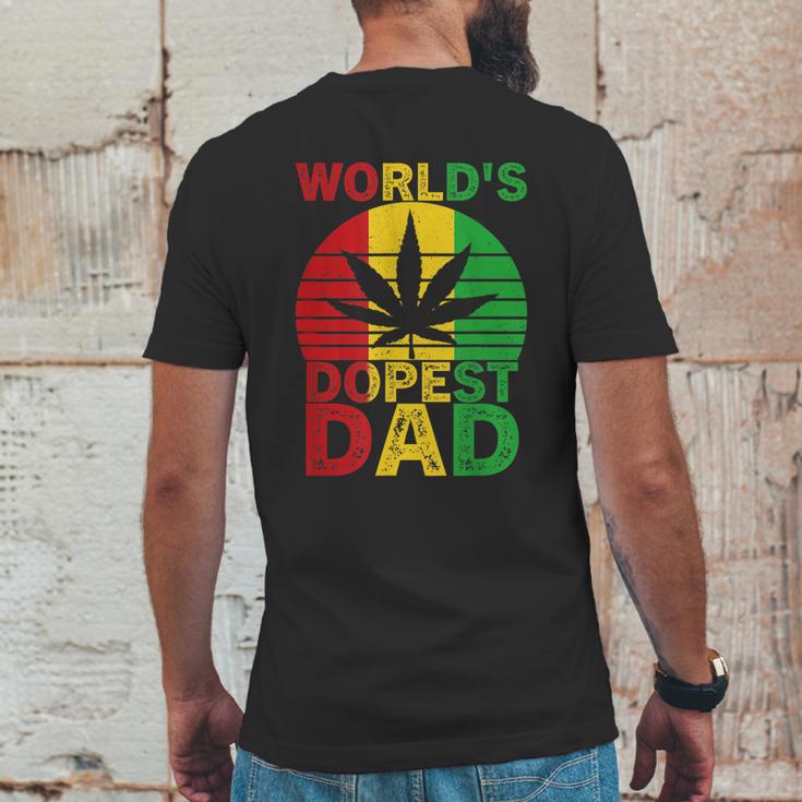 Worlds Dopest Dad Vintage Weed Leaf Cannabis Marijuana Mens Back Print T-shirt Funny Gifts