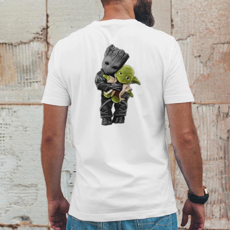 Baby Groot Hugging Baby Yoda Mens Back Print T-shirt Funny Gifts