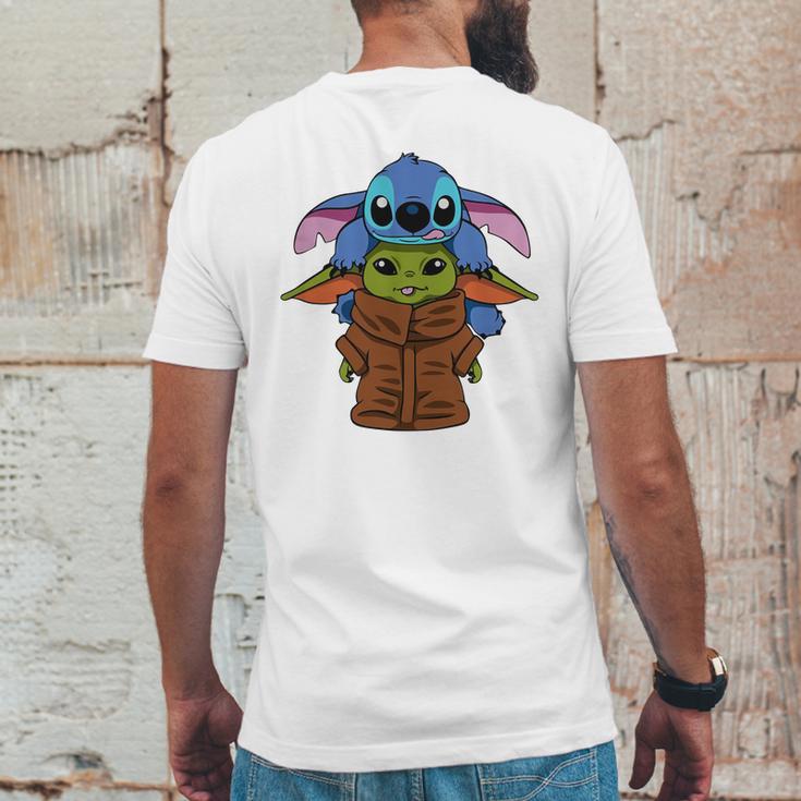 Baby Yoda And Baby Stitch Mens Back Print T-shirt Funny Gifts