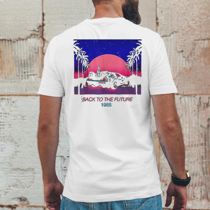 Back To The Future 1985 Neon Delorean Sunset Graphic Mens Back Print T-shirt Funny Gifts