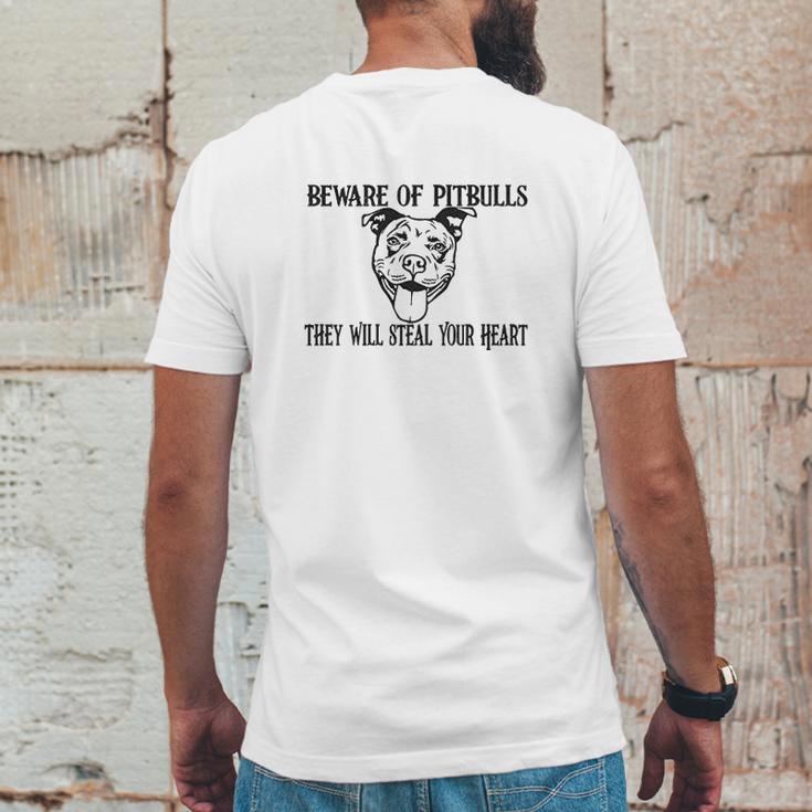 Beware Of Pit Bulls They Will Steal Your Heart Youth Mens Back Print T-shirt Funny Gifts