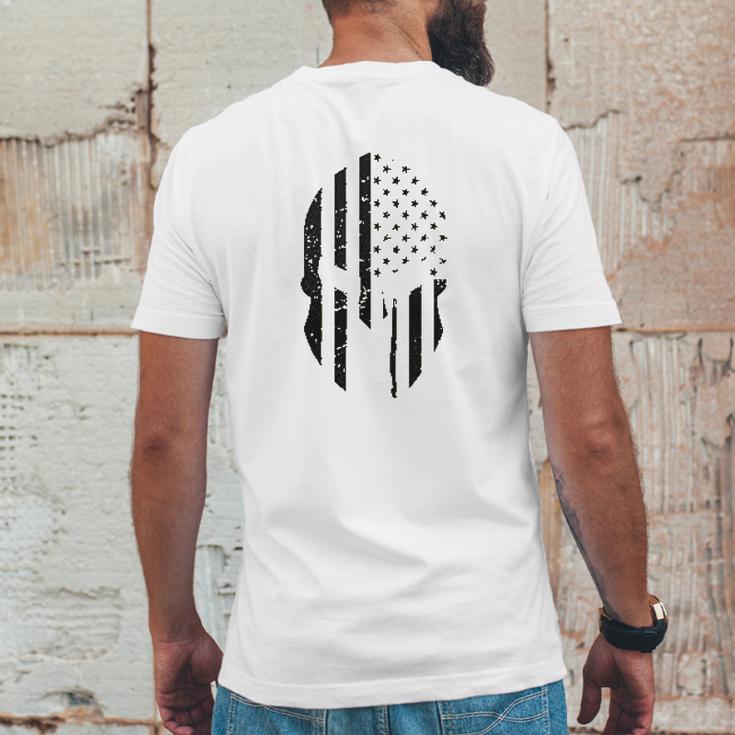 Black American Flag In Spartan Mens Back Print T-shirt Funny Gifts