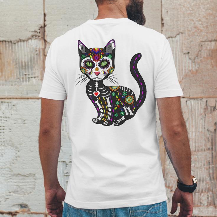 Cute Sugar Skull Mexican Cat Halloween Day Of The Dead Mens Back Print T-shirt Funny Gifts