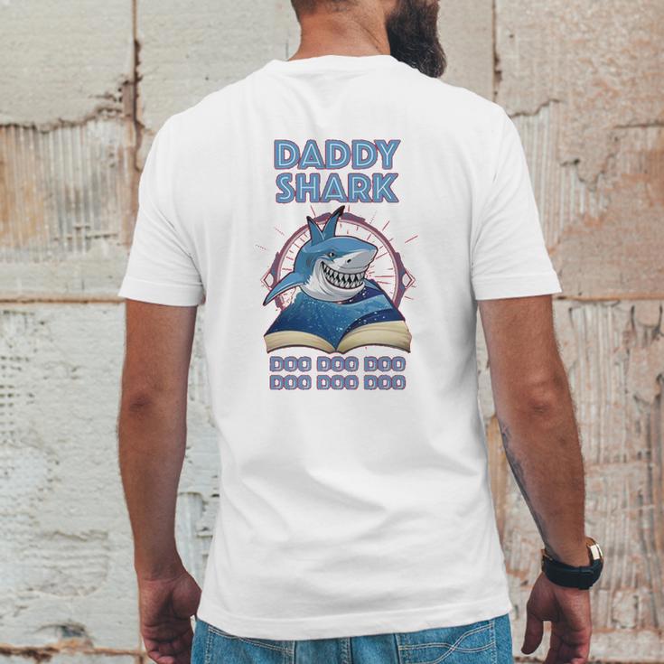 Daddy Shark Reading Book Mens Back Print T-shirt Funny Gifts