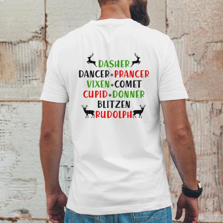 Dasher Dancer Prancer Vixen Comet Cupid Donner Blitzen Rudolph Mens Back Print T-shirt Funny Gifts