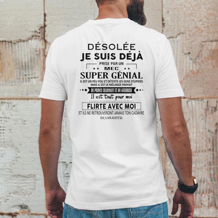 Desole Je Suis Deja Pris Par Une Fille Super Geniale Mens Back Print T-shirt Funny Gifts