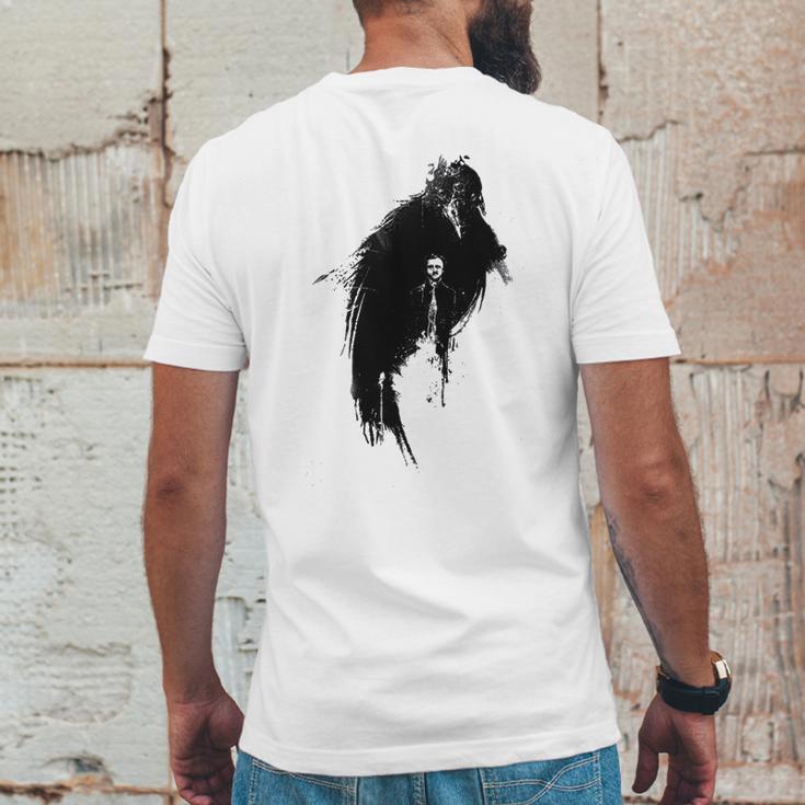 Edgar Allan Poe The Raven Nevermore American Writer Poet Mens Back Print T-shirt Funny Gifts