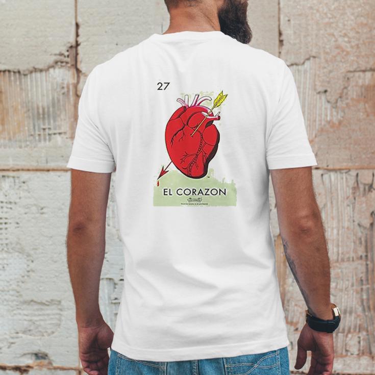 El Corazon Heart Loteria Card Mexican Bingo Mens Back Print T-shirt Funny Gifts