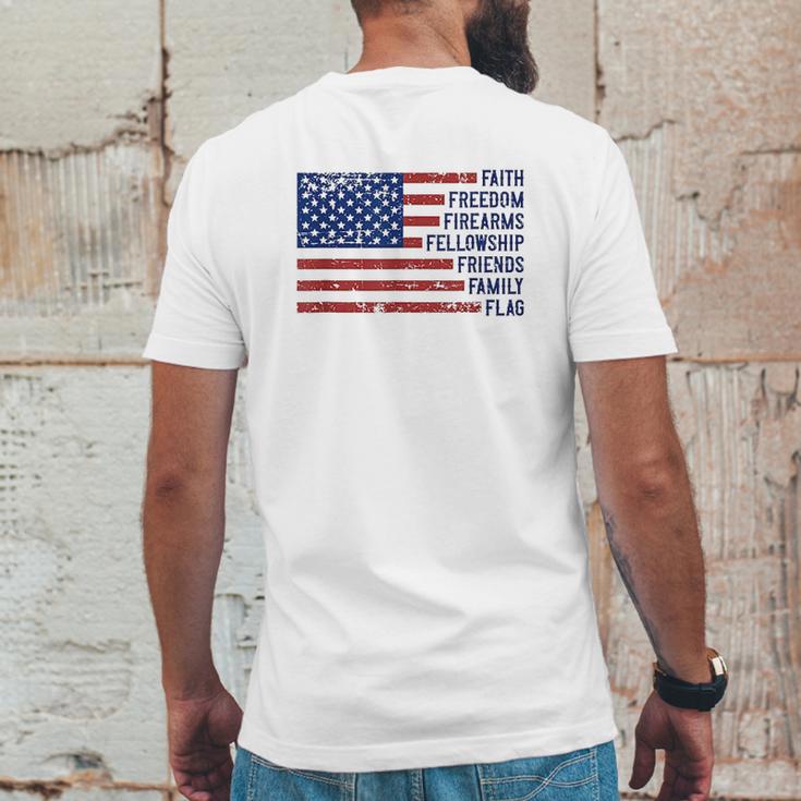 Faith Freedom Firearms Fellowship Friends Family Flag Mens Back Print T-shirt Funny Gifts