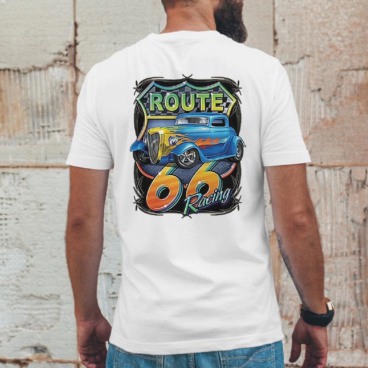 Hot Rod Route 66 Sign American Muscle Classic History Mens Back Print T-shirt Funny Gifts