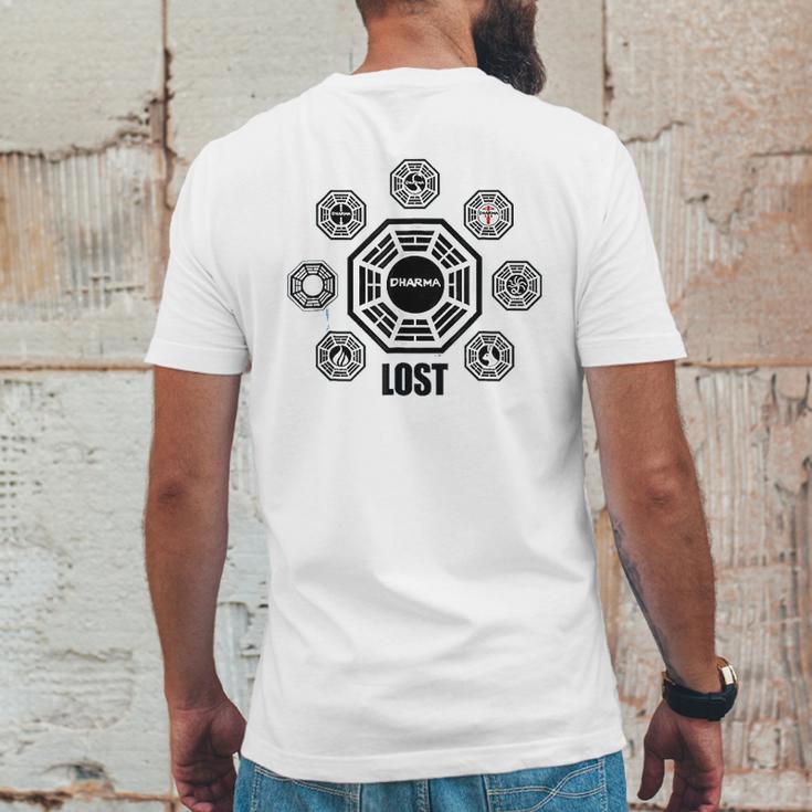 Lost Dharma Station Logos Mens Back Print T-shirt Funny Gifts