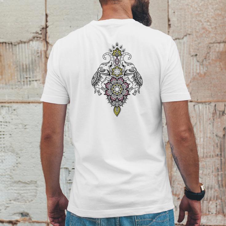 Mirrored Ornate Elephants Henna Art Mens Back Print T-shirt Funny Gifts