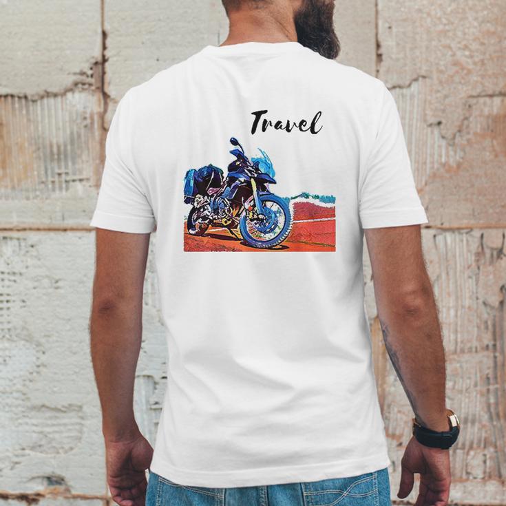 Motorcycle Travel Adventure Photo Art Triumph Moto Bike Mens Back Print T-shirt Funny Gifts