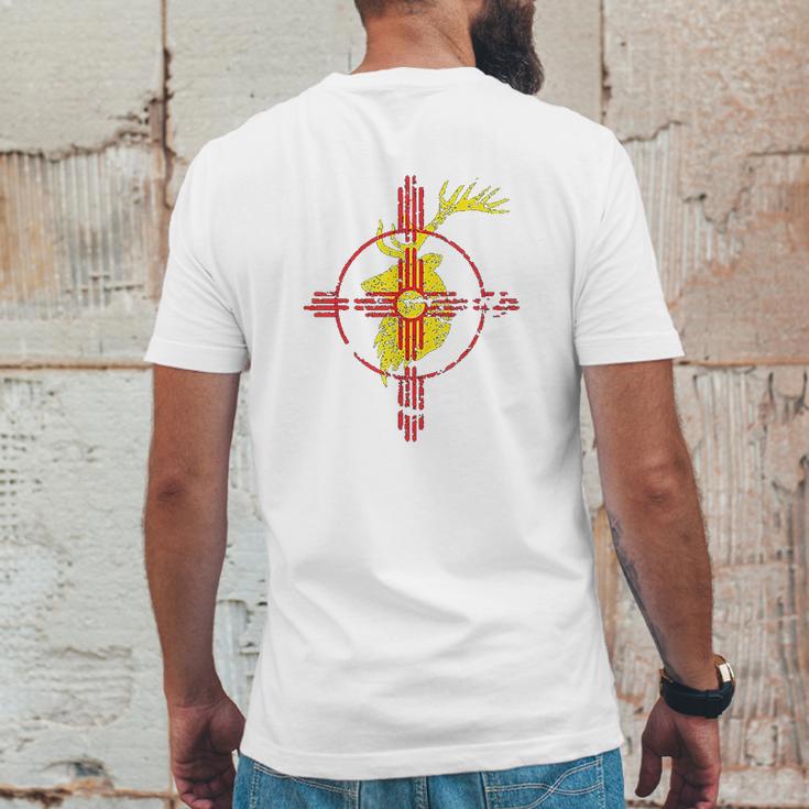 New Mexico State Flag Elk Hunting Zia Symbol Design Mens Back Print T-shirt Funny Gifts